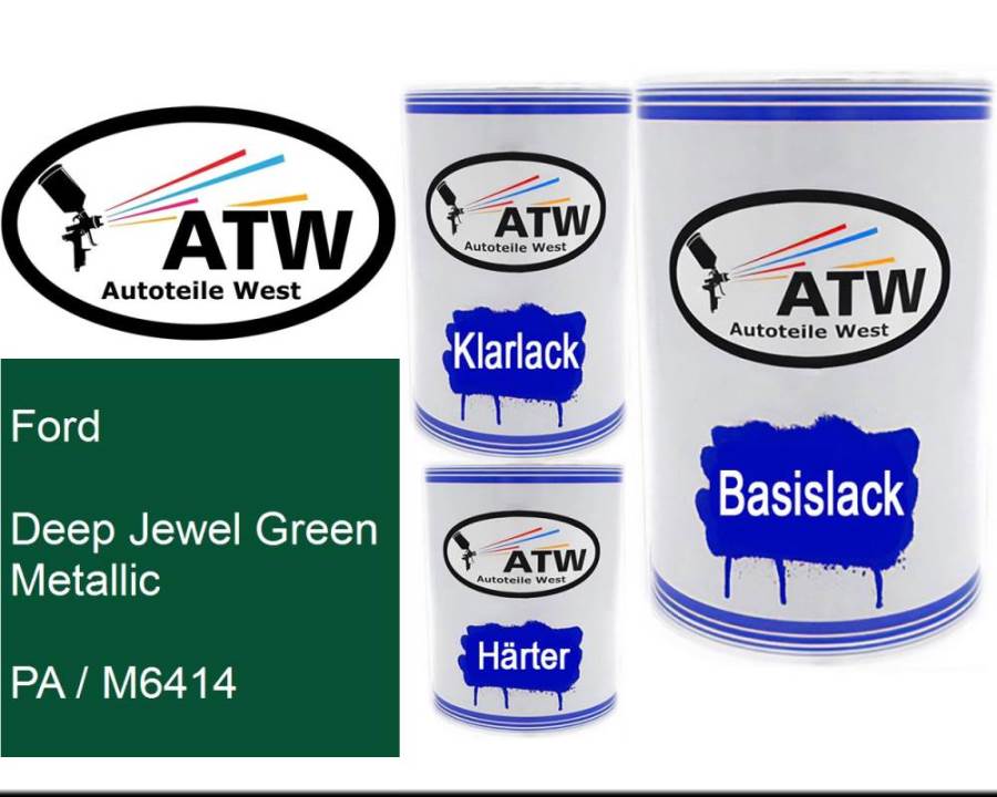 Ford, Deep Jewel Green Metallic, PA / M6414: 500ml Lackdose + 500ml Klarlack + 250ml Härter - Set, von ATW Autoteile West.